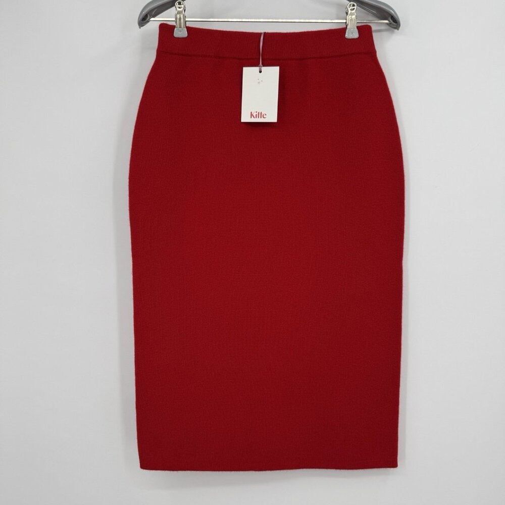 Kilte Collection 100% Washable Cashmere Ines Skirt size 1 S Midi Pencil Cherry
